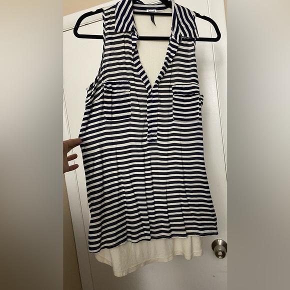 Splendid Striped Collared Tank High Low Navy White Size Small - Picture 4 of 8